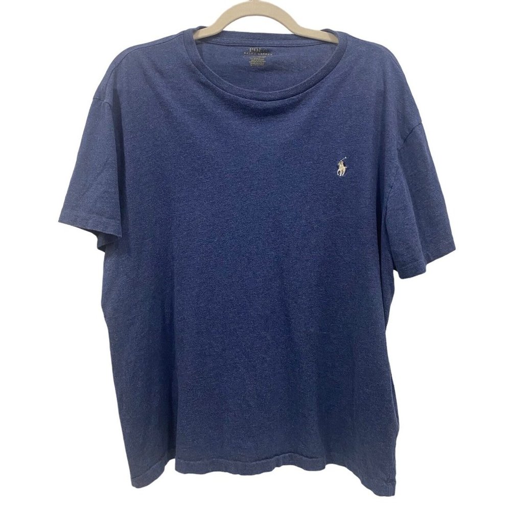 POLO RALPH LAUREN Men's Short Sleeve Solid BLUE Crew Neck T-Shirt Logo LARGE